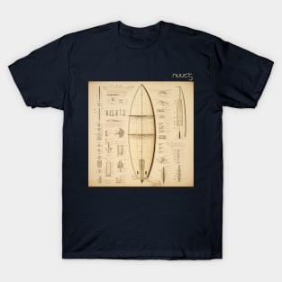 Graphic design of a surfboard technical diagram T-Shirt